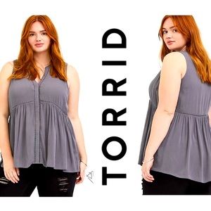 Torrid Grey 5x Button down Babydoll Sleeveless Top NWOT